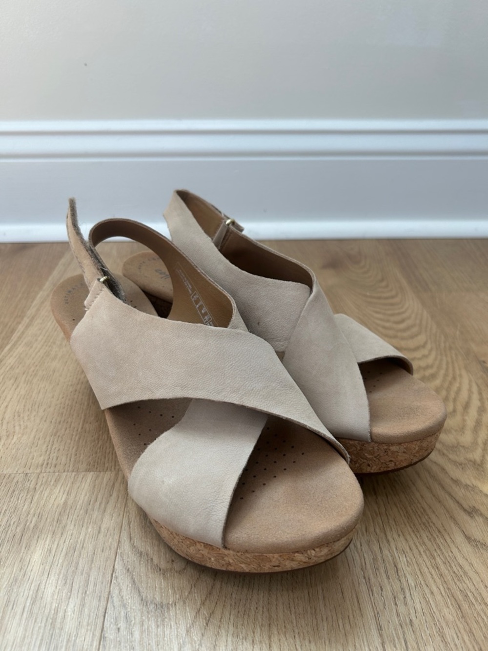 Clarks Neutral Crossover Cork Wedge Sandals